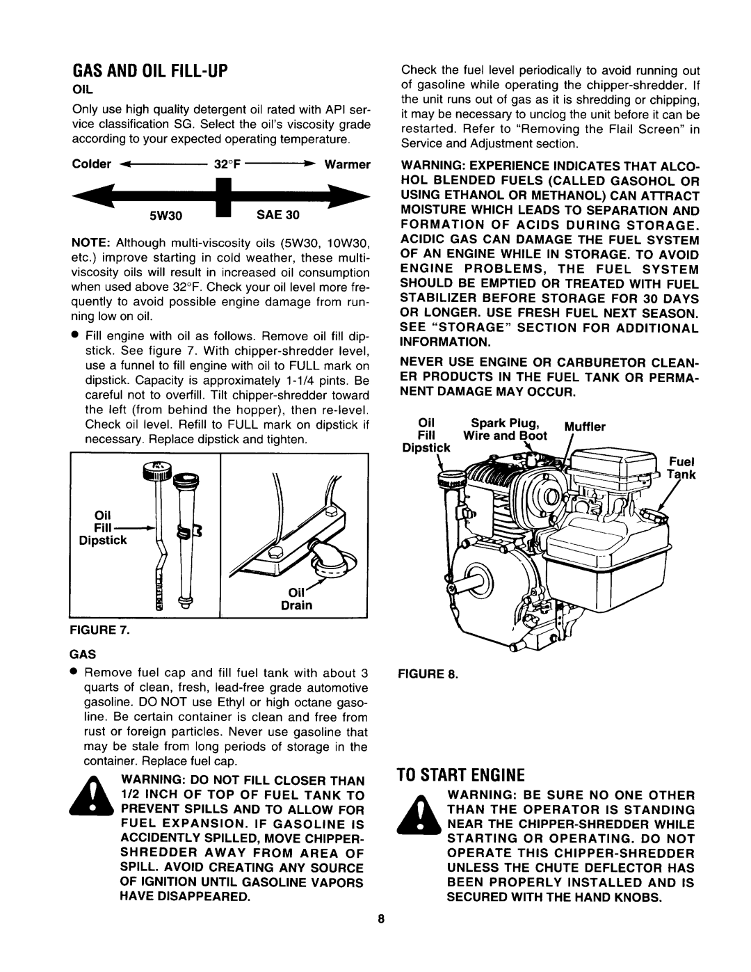 Craftsman 247.799892, 247.799891, 247.799890 manual Gasand OIL FILL-UP, To Startengine, Oil 