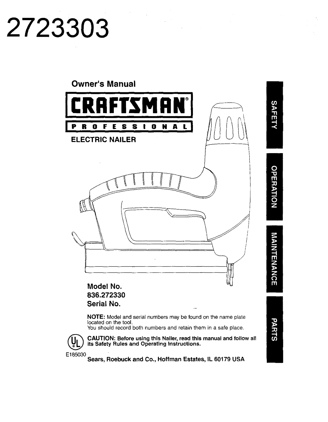 Craftsman 836.27233 owner manual 2723303 