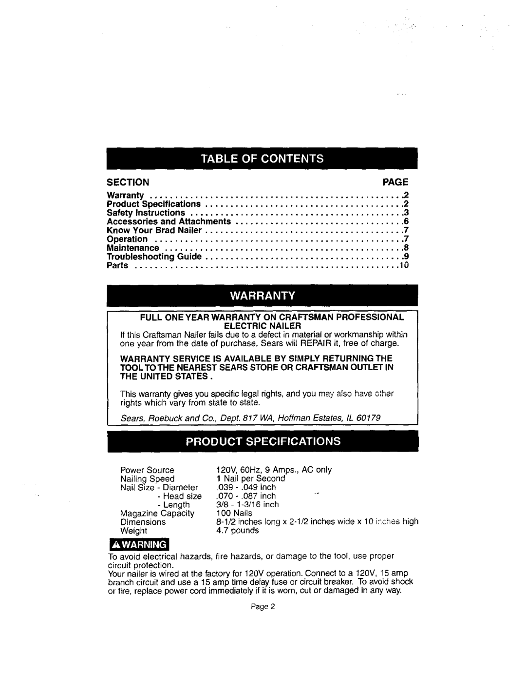 Craftsman 836.27233 owner manual Section, Seam, Roebuck and Co., Dept WA, Hoffman Estates,/L 