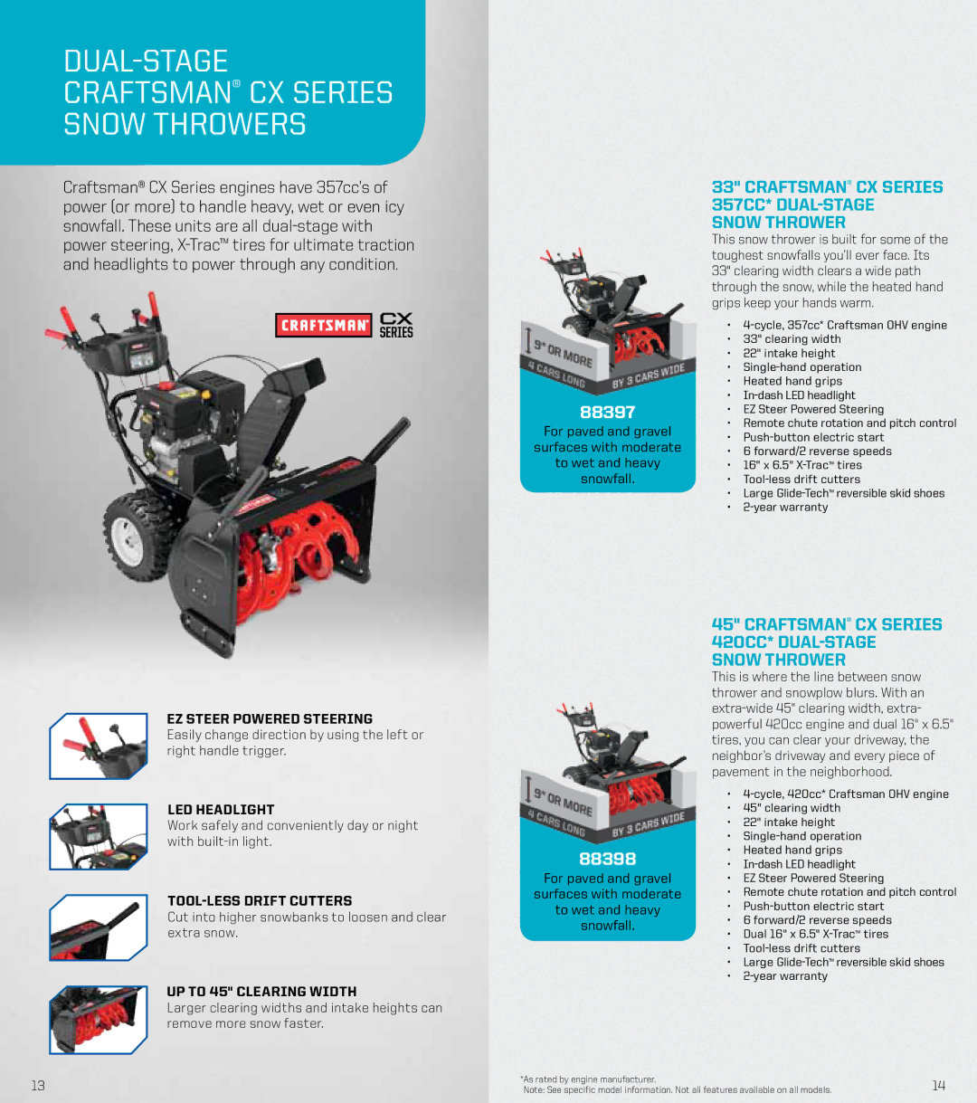 Craftsman 88170 Dual-Stage craftsman CX Series Snow Throwers, 88397, Craftsman CX Series 357CC* dual-Stage Snow Thrower 