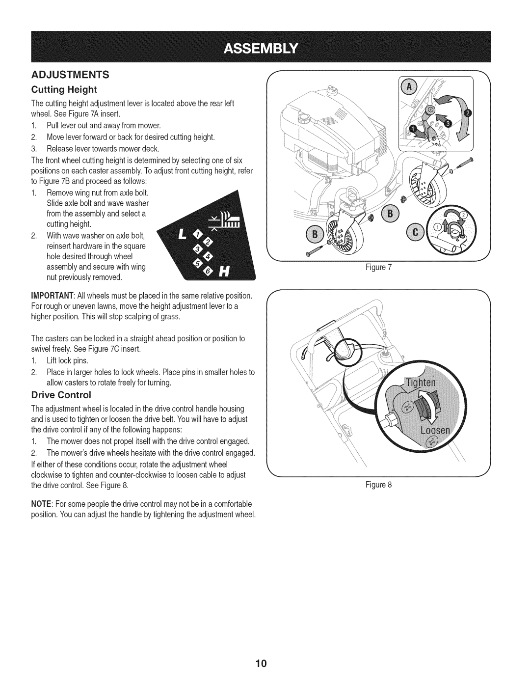 Craftsman 247.887210 manual ADJUSTMENTSf 