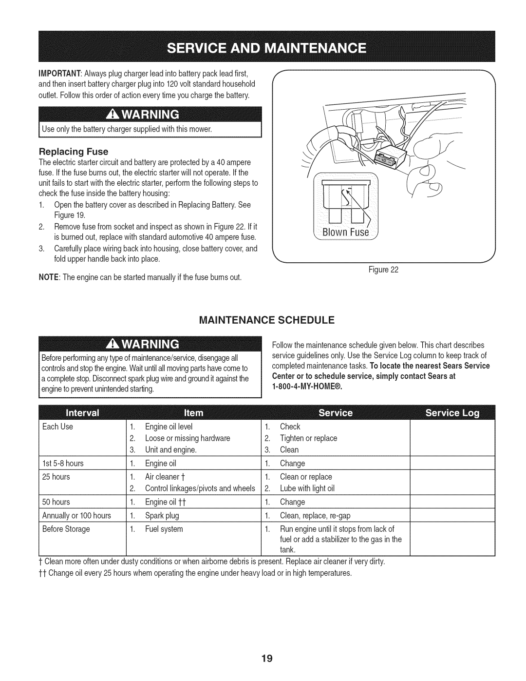 Craftsman 247.887210 manual Blown Fuse, Maintenance, Schedule, Center or to scheduleservice,simplycontact Searsat 