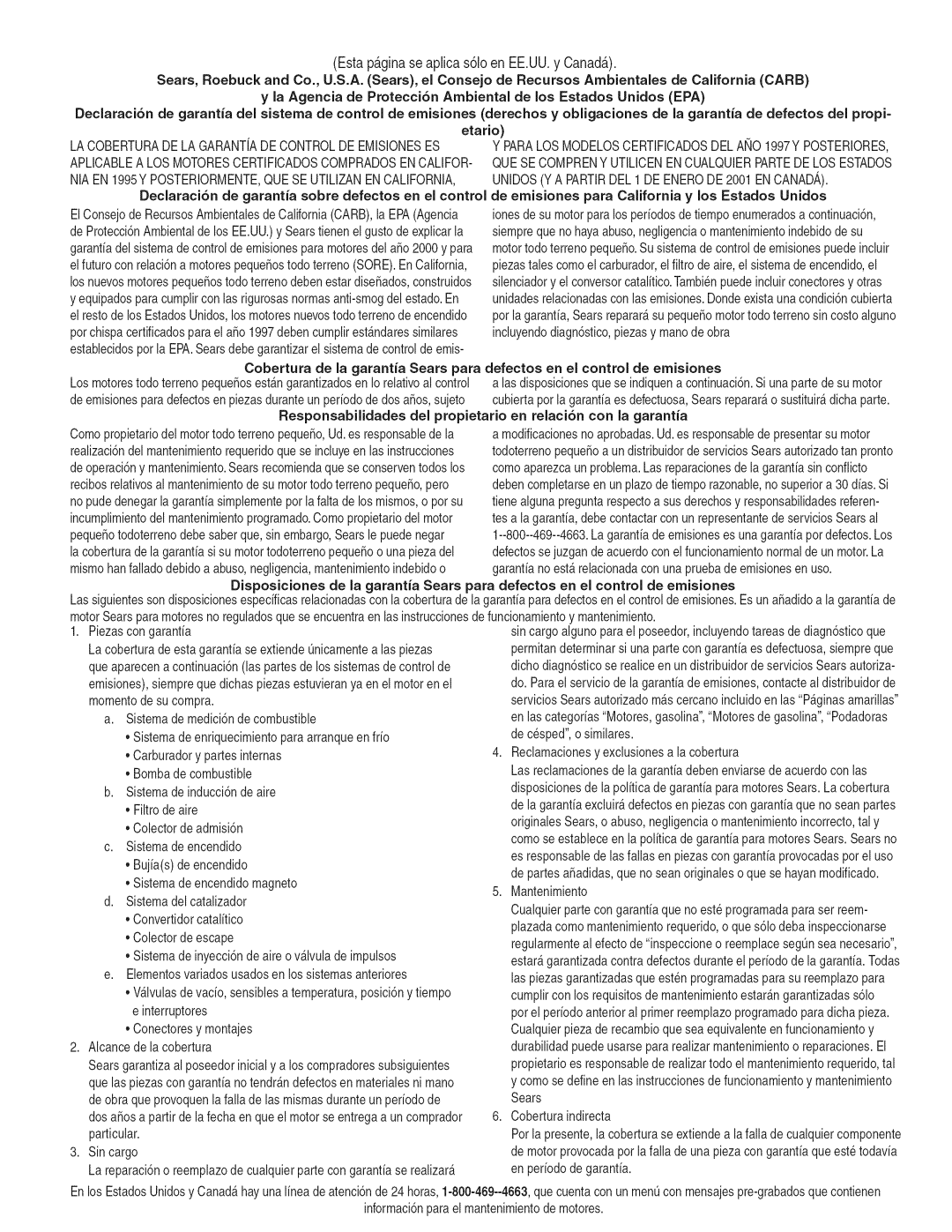 Craftsman 247.887210 manual La Agencia de Protecci6n Ambiental de los Estados Unidos EPA 