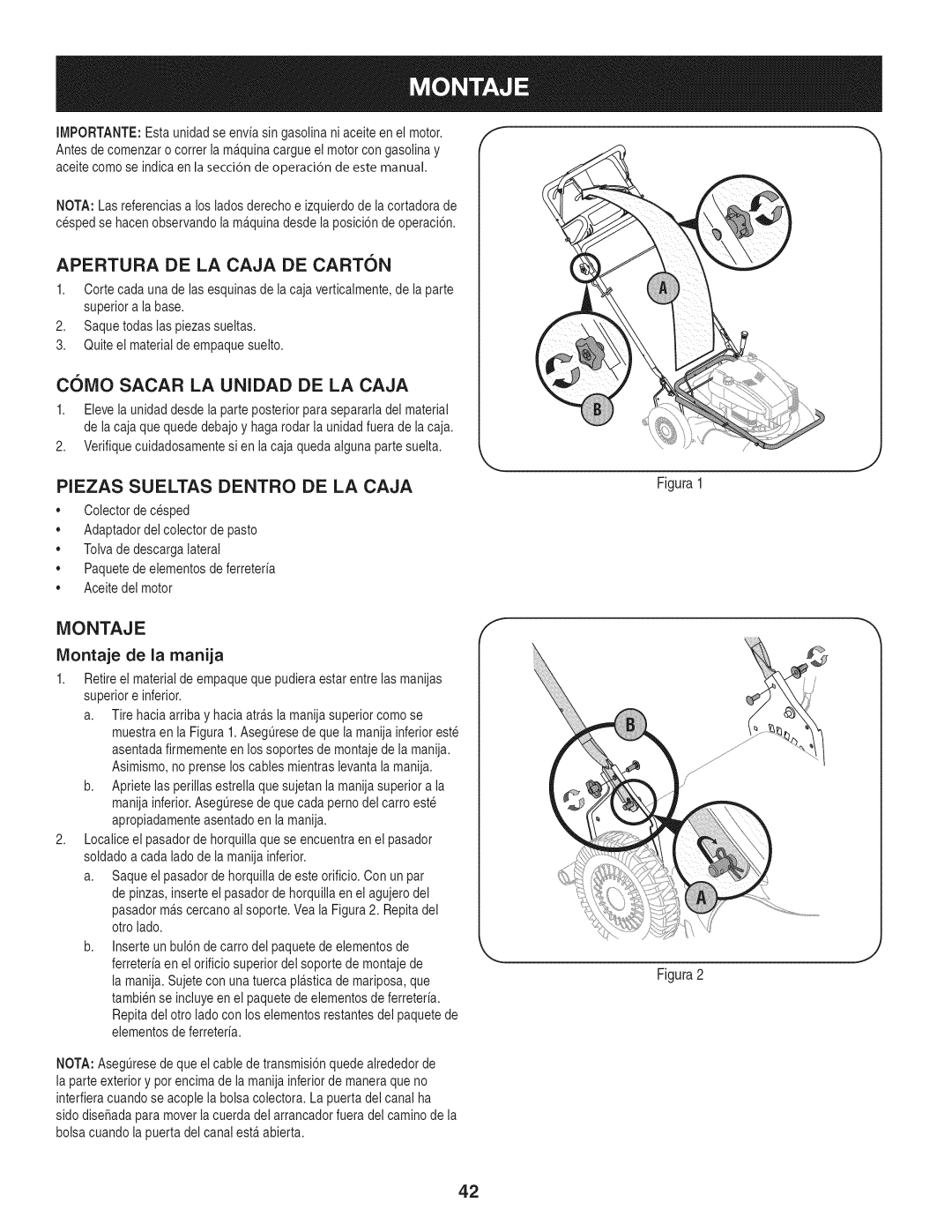 Craftsman 88721 manual Apertura De La Caja De Carton, C61VIO SACAR LA UNIDAD DE LA CAJA, Piezas Sueltas Dentro De La Caja 