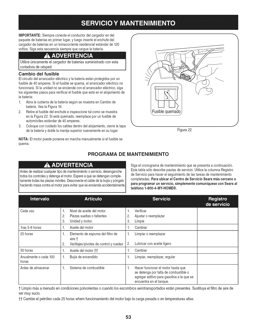 Craftsman 247.887210 manual PROGRAIVlA DE iVlANTENIlVIIENTO 