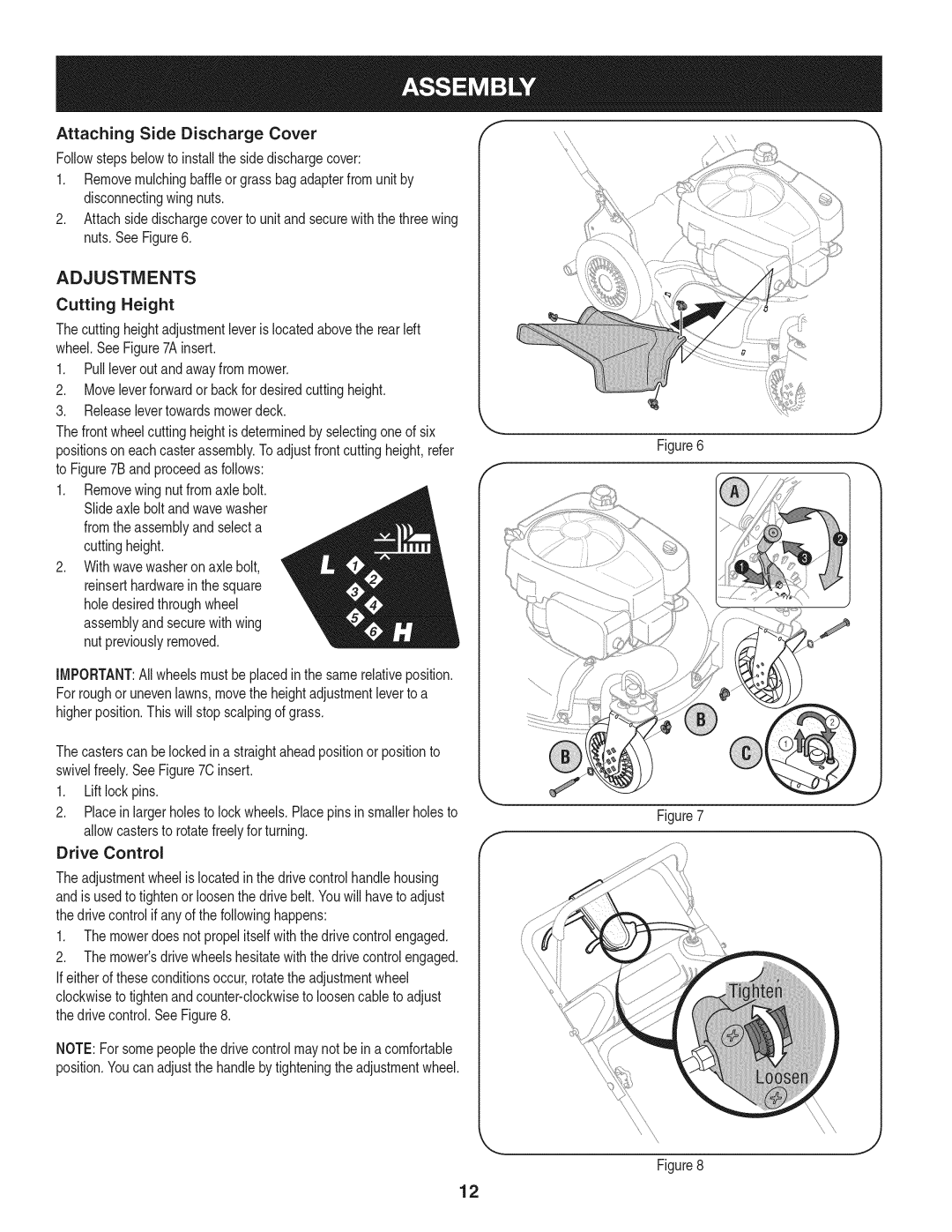 Craftsman 247.887760 manual Adjustments, Drive Control, Mowerdoes notpropelitself withthedrive controlengaged 