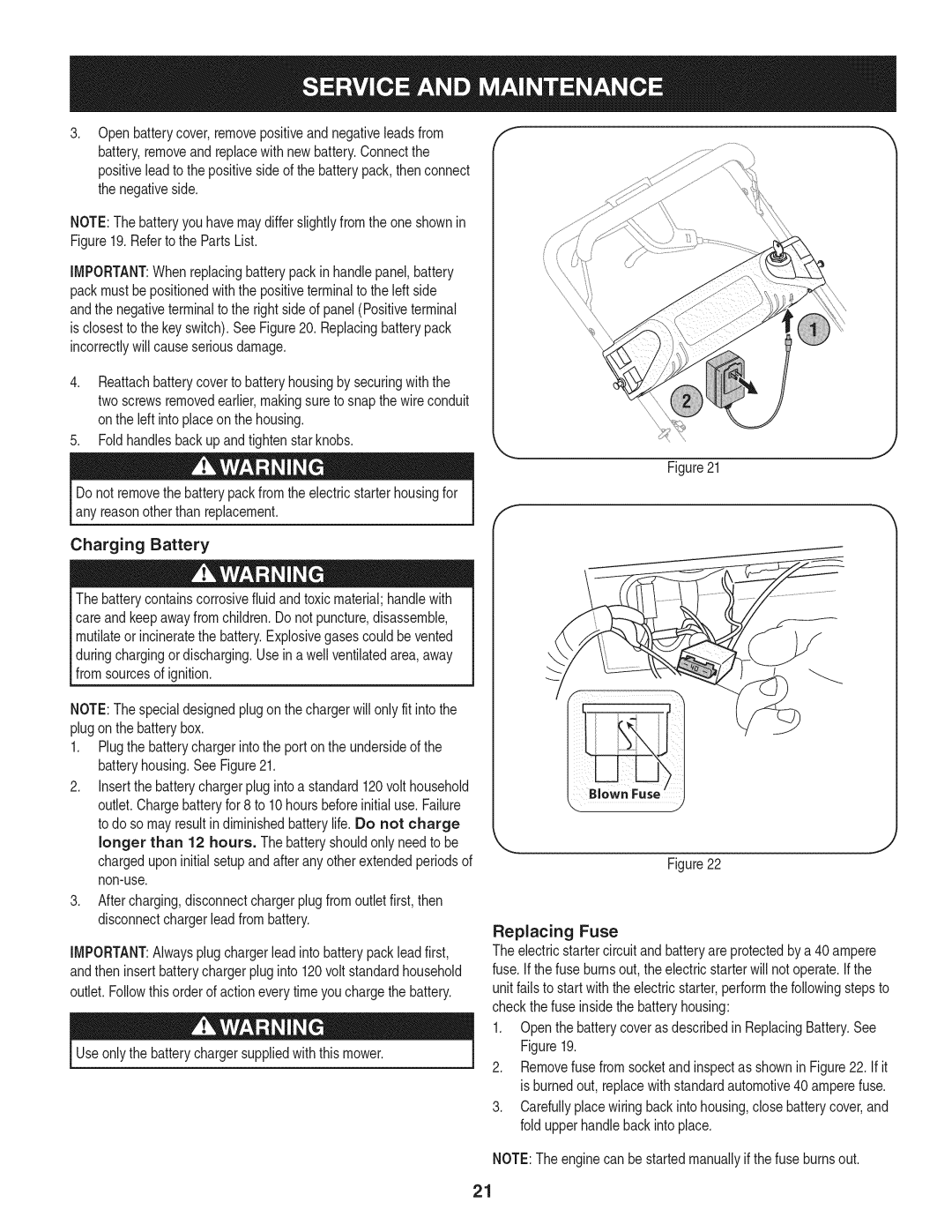 Craftsman 247.887760 manual Replacing Fuse, Openthe batterycoveras describedin ReplacingBattery.See 