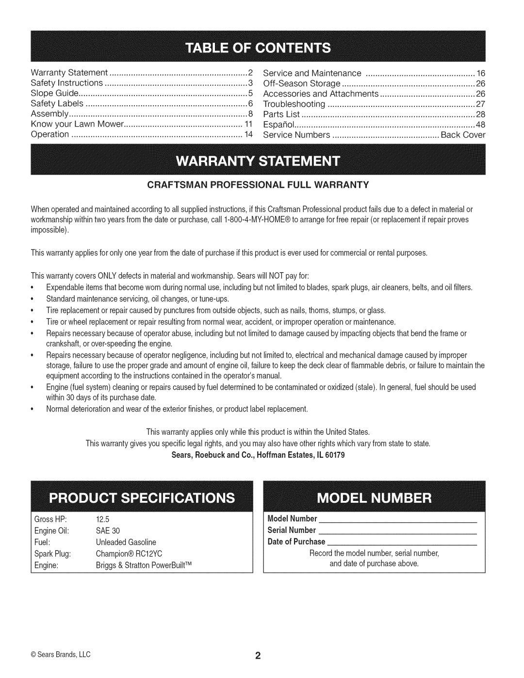 Craftsman 247.889980 manual Date of Purchase 