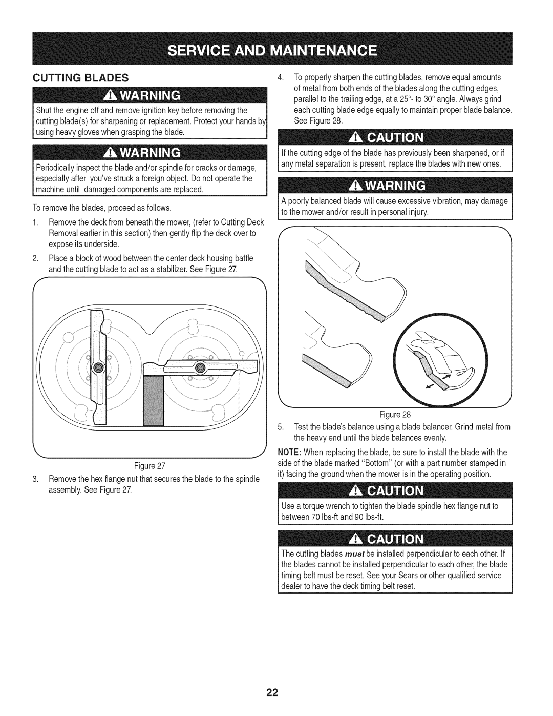 Craftsman 247.889980 manual Cutting Blades 