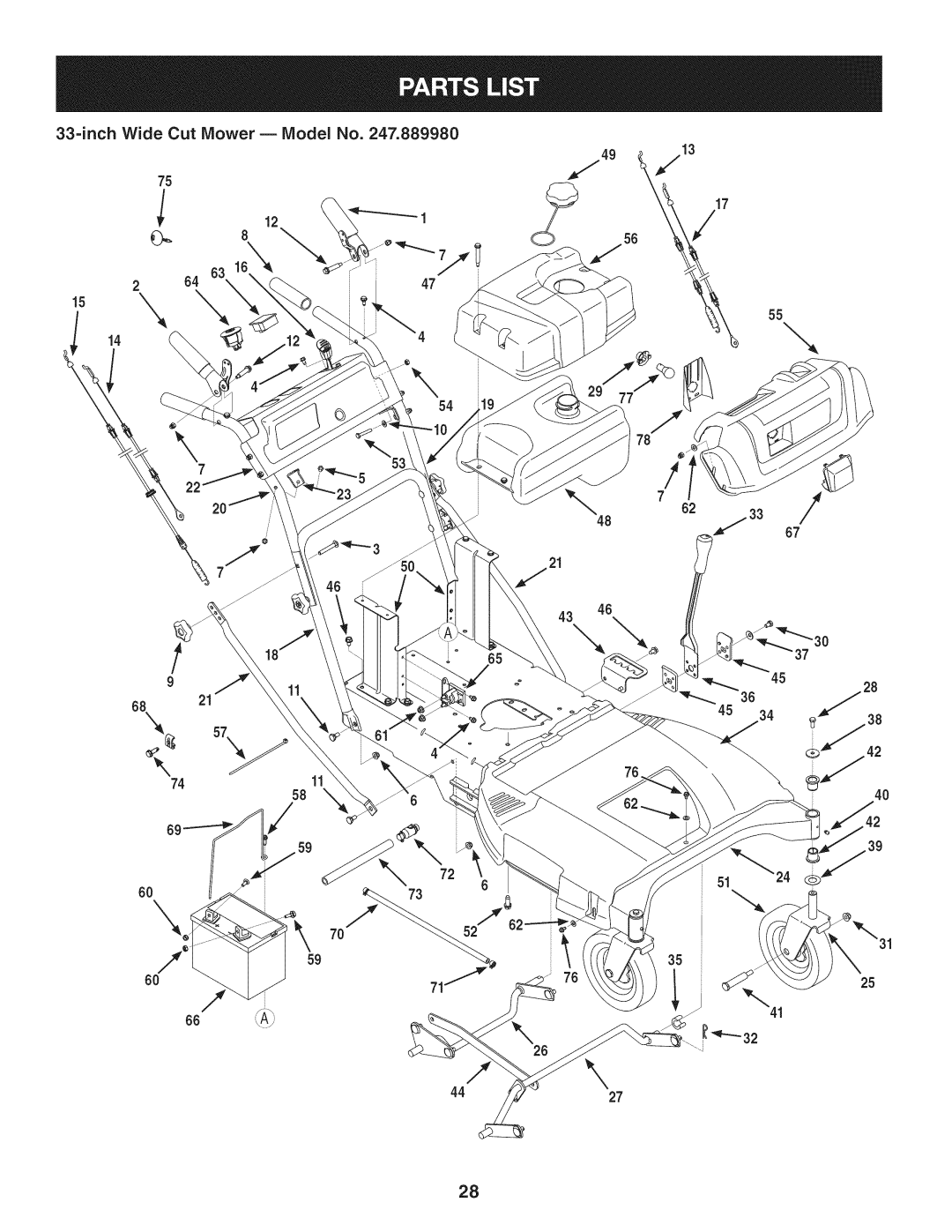 Craftsman 247.889980 manual 7O, Inch Wide Cut Mower B Model No 