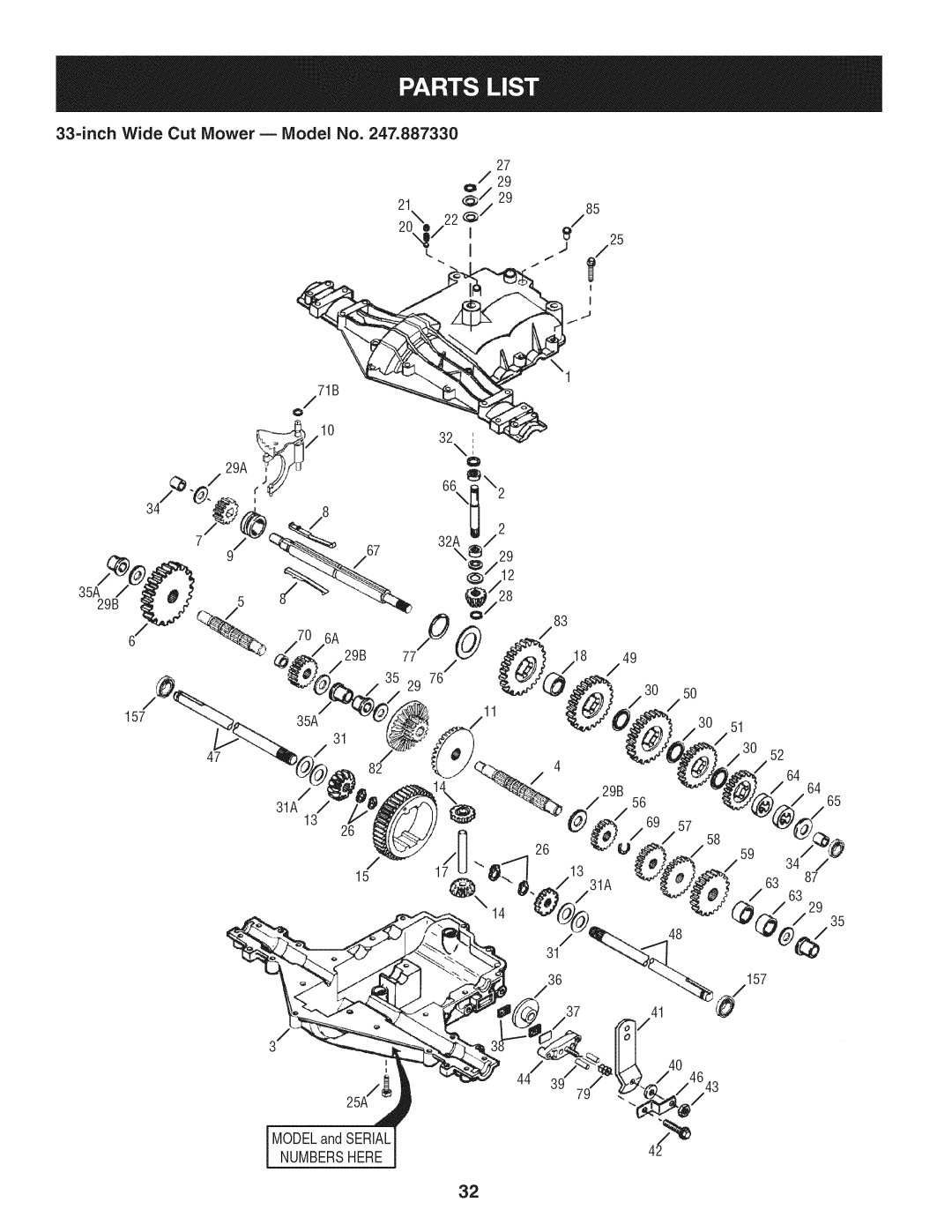 Craftsman 247.889980 manual 33=inch Wide Cut Mower m Model No, 2129 20,,/22 71B 157 31A MODELandSERIAL, 31A 157 