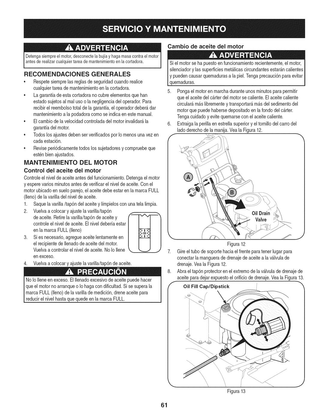 Craftsman 247.889980 manual Recomendaciones Generales, Mantenimiento DEL Motor 