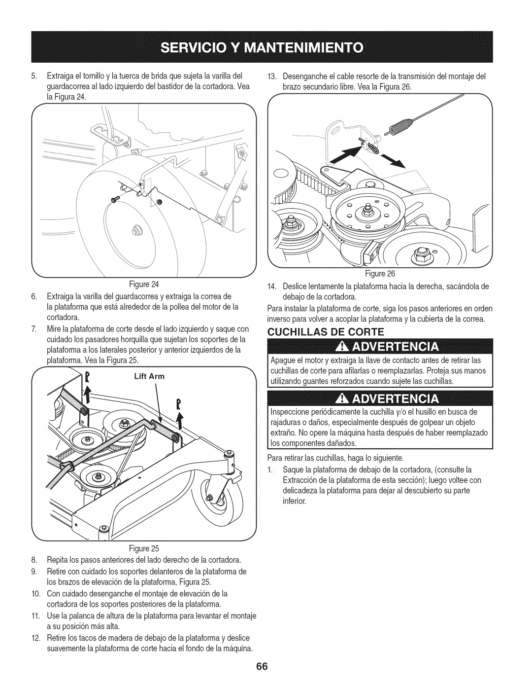 Craftsman 247.889980 manual Cuchillas DE Corte, Repitalos pasosanterioresdel ladoderechodela cortadora 