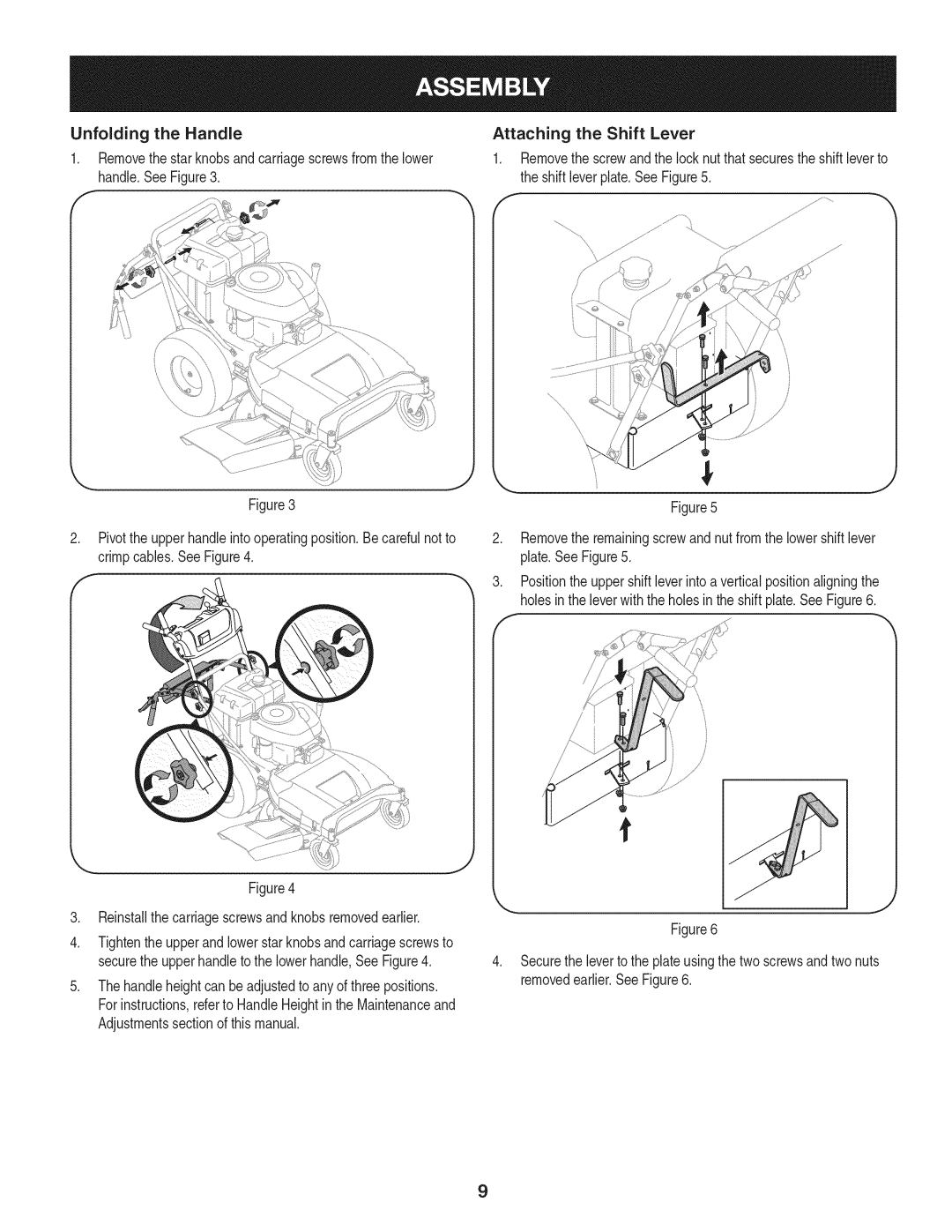 Craftsman 247.889980 manual Unfolding the Handle, Attaching the Shift Lever 