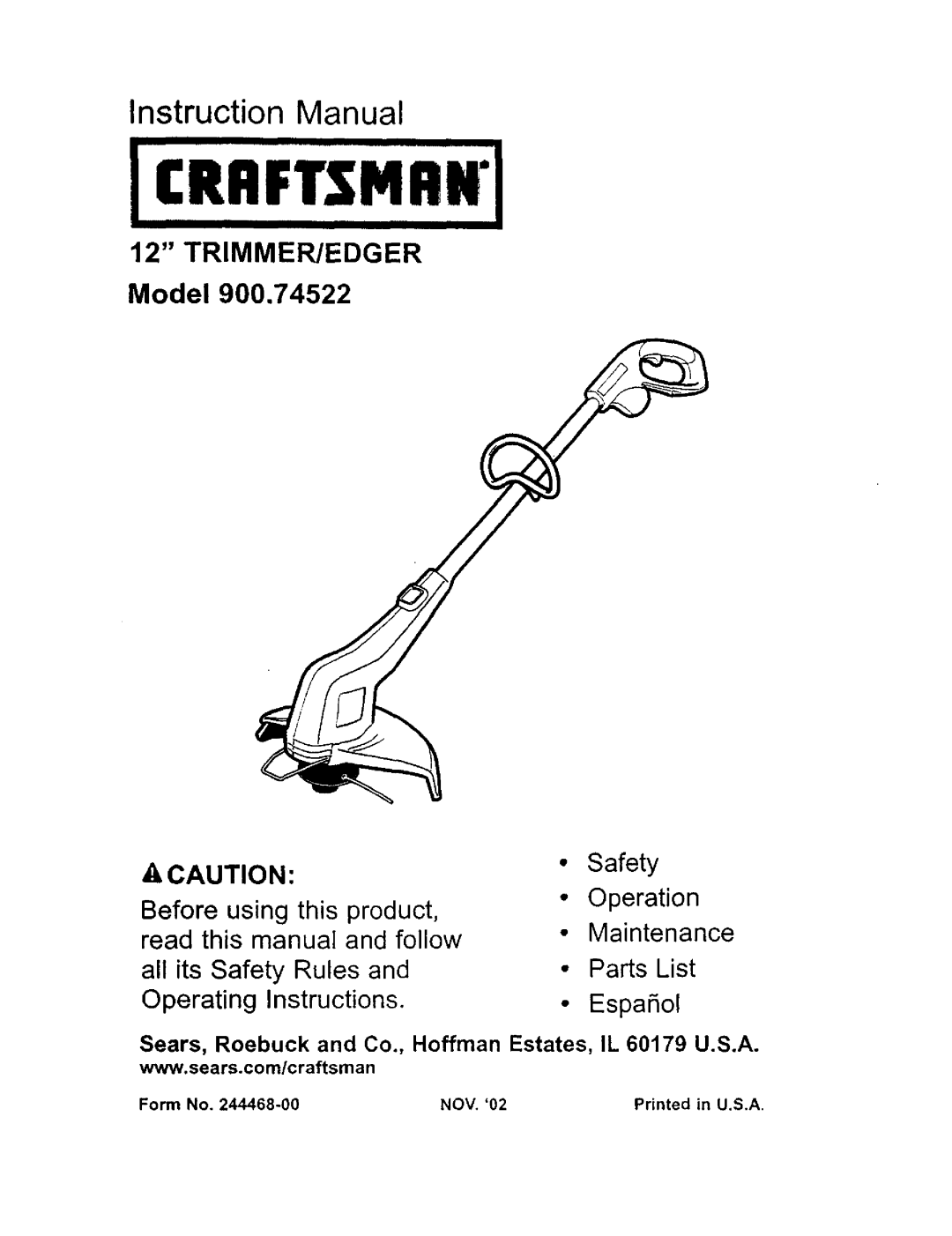 Craftsman 900-74522 instruction manual JCRRFrSMHNJ 