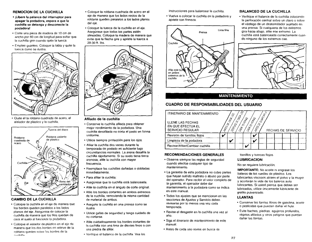 Craftsman 900.37051 manual Cuadro DE Responsabilidades DEL Usuario 