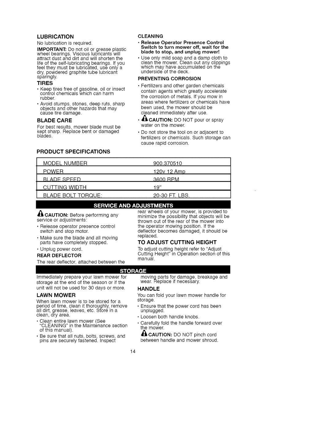 Craftsman 900.370511 manual Nolubricationisrequired, KeptsharpReplacebentordamaged Blades 