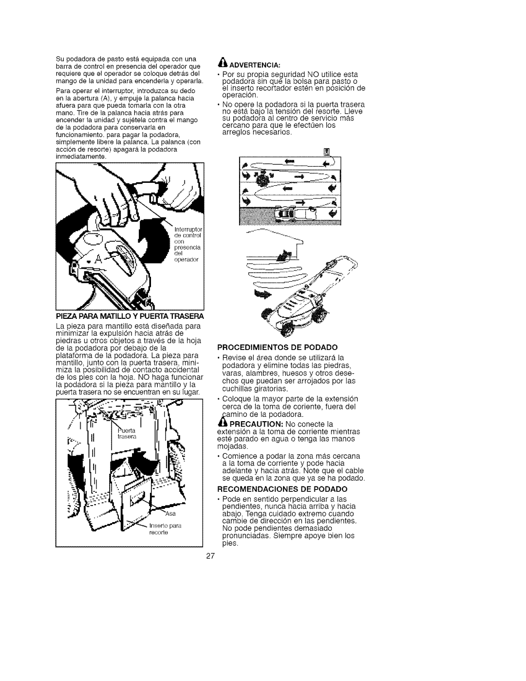 Craftsman 900.370511 Pieza Papa Matillo Y Puerta Trasera, Advertencia, Procedimientos DE Podado, Recomendaciones DE Podado 