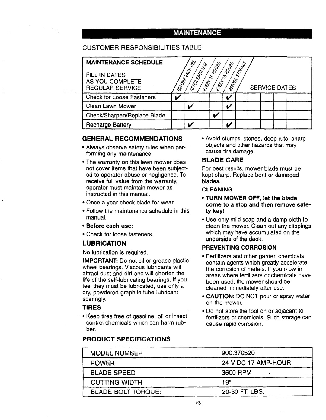 Craftsman 900.370520 manual General Recommendations, Preventing Corrosion, Product Specifications 