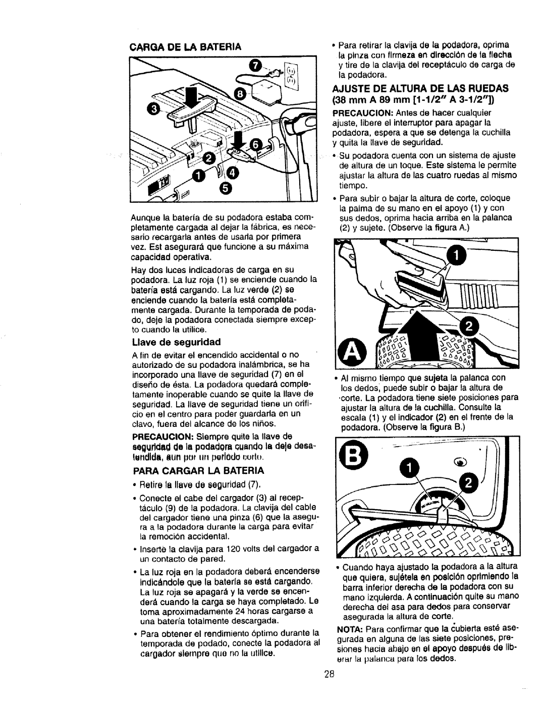 Craftsman 900.370520 manual Carqa DE LA Bateria, Para Cargar LA Bateria, La plnza con flrmeza en dlrecclbn de la flecha 