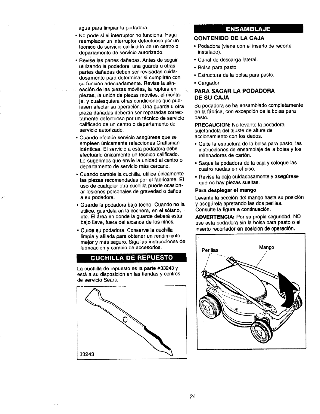 Craftsman 900.370520 manual Contenido De La Caja 