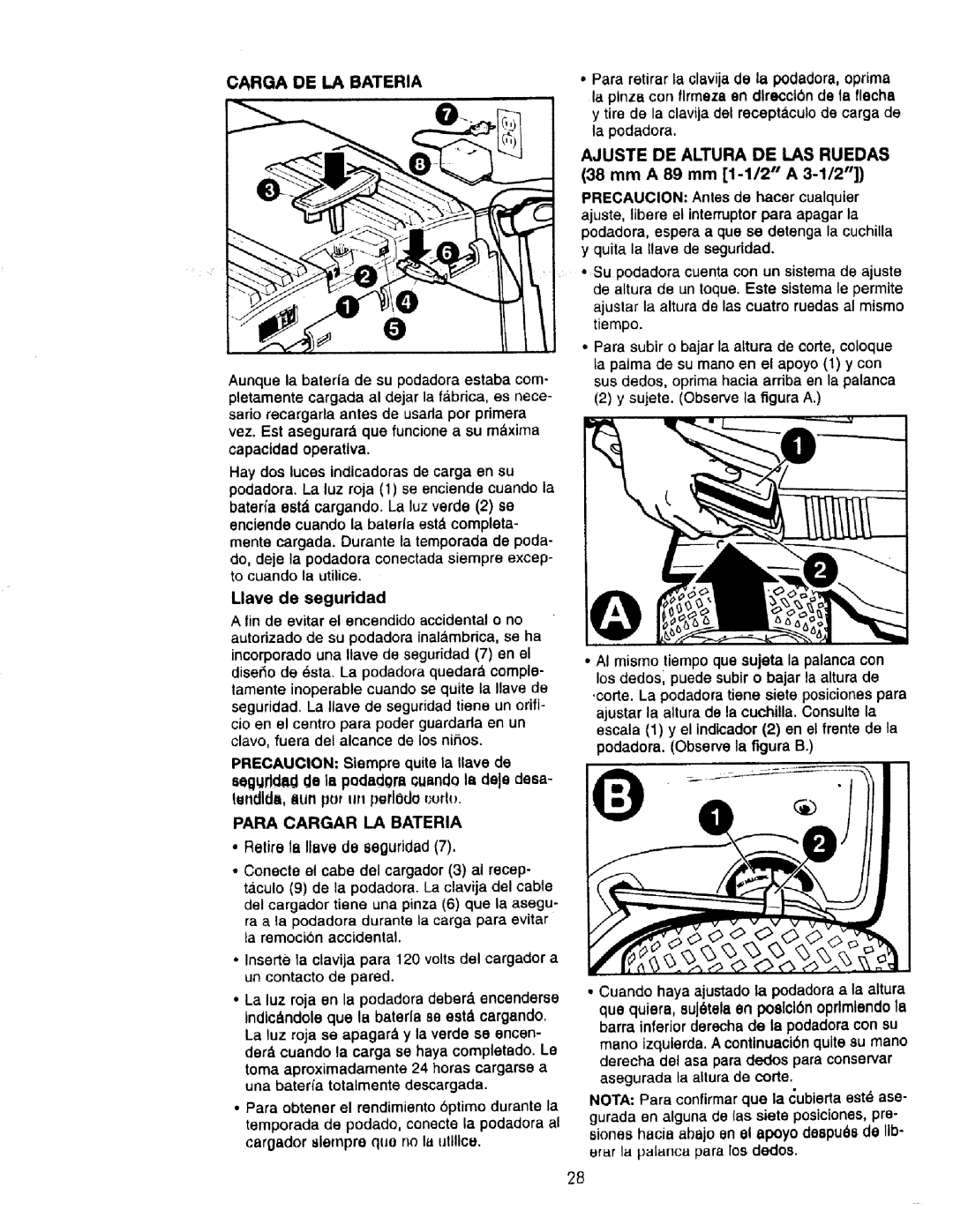 Craftsman 900.370520 manual Carqa De La Bateria 