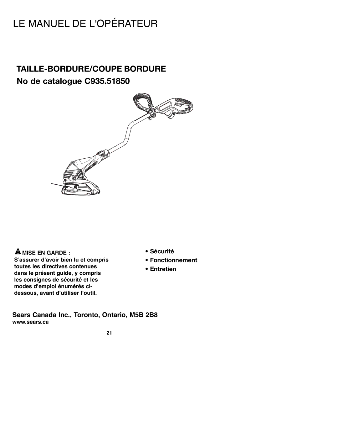 Craftsman C935.51850, 900.74547 manual LE Manuel DE Lopérateur 