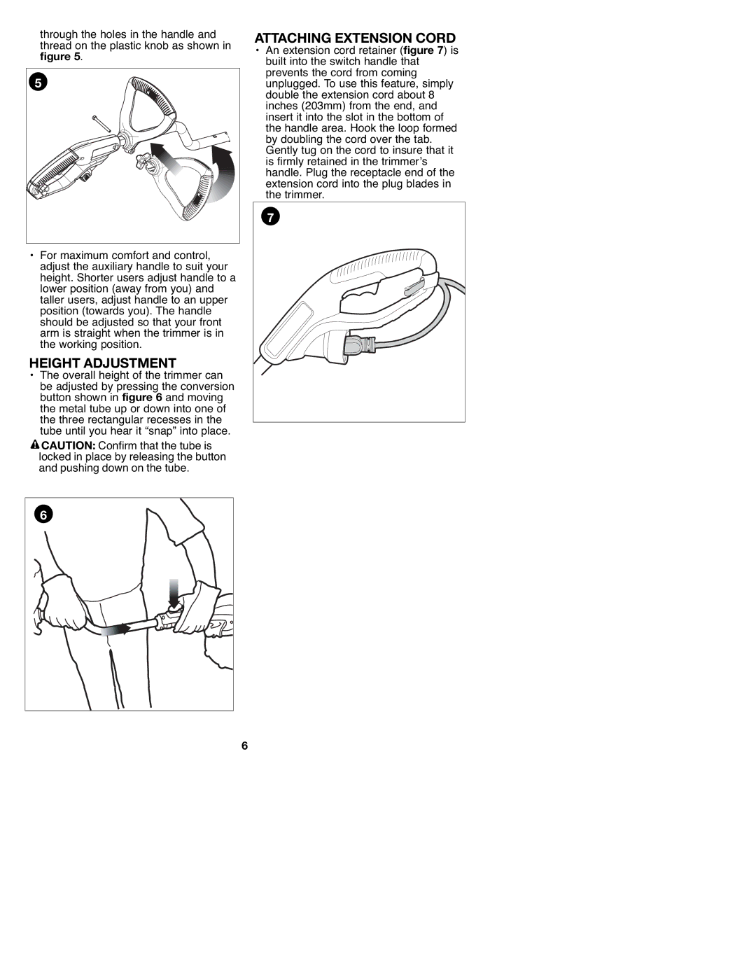 Craftsman 900.74547, C935.51850 manual Height Adjustment, Attaching Extension Cord 