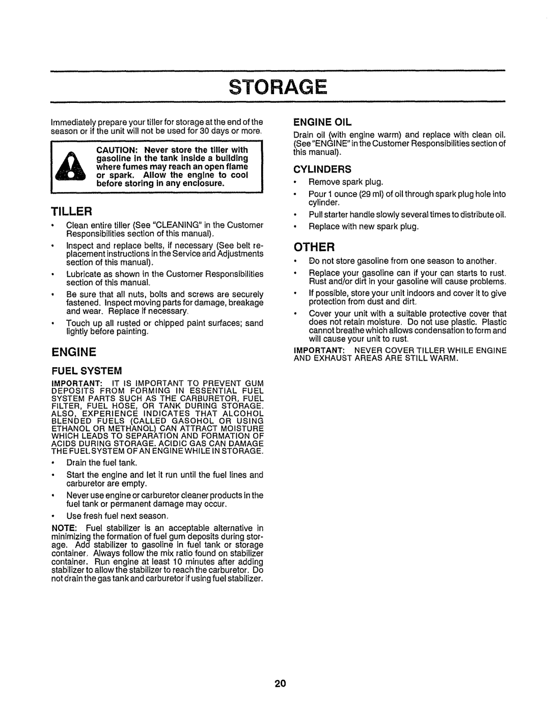 Craftsman 917-299751 owner manual Storage, Engine OIL 