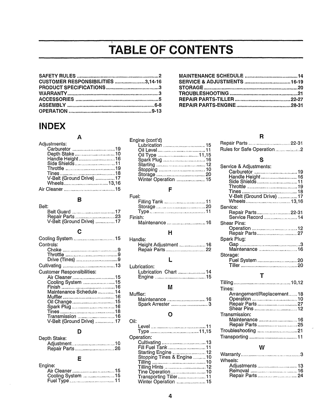 Craftsman 917-299751 owner manual Table of CON 