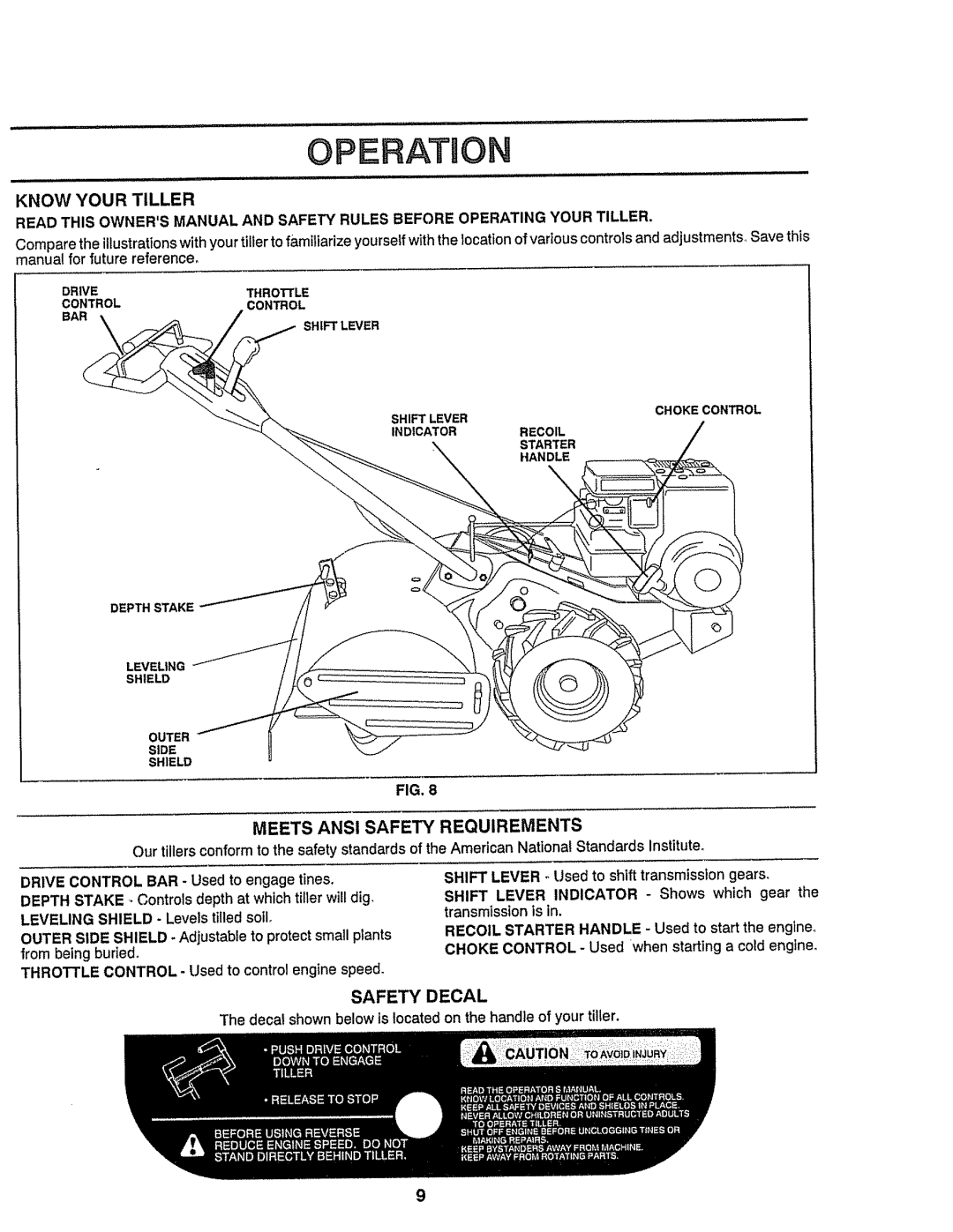 Craftsman 917-299751 owner manual Operation, Meets Ansi Safety Requirements, Safety Decal 
