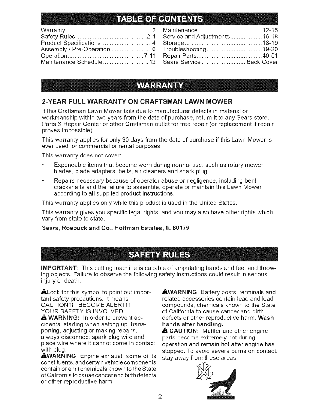 Craftsman 917-371813 manual Year Full Warranty on Craftsman Lawn Mower 