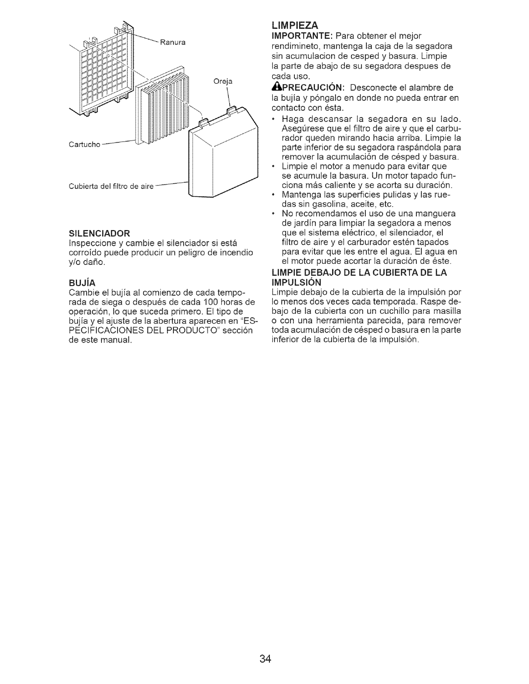 Craftsman 917-371813 manual Limpieza, Limpie Debajo DE LA Cubierta DE LA Impulsion 