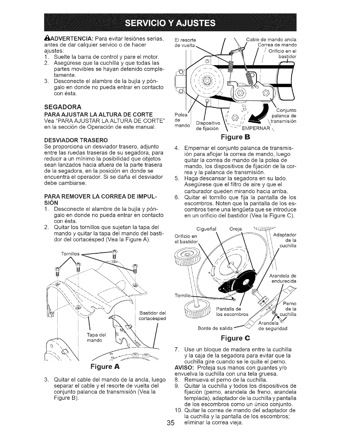 Craftsman 917-371813 manual Segadora Para Ajustar LA Altura DE Corte, Desviador Trasero 