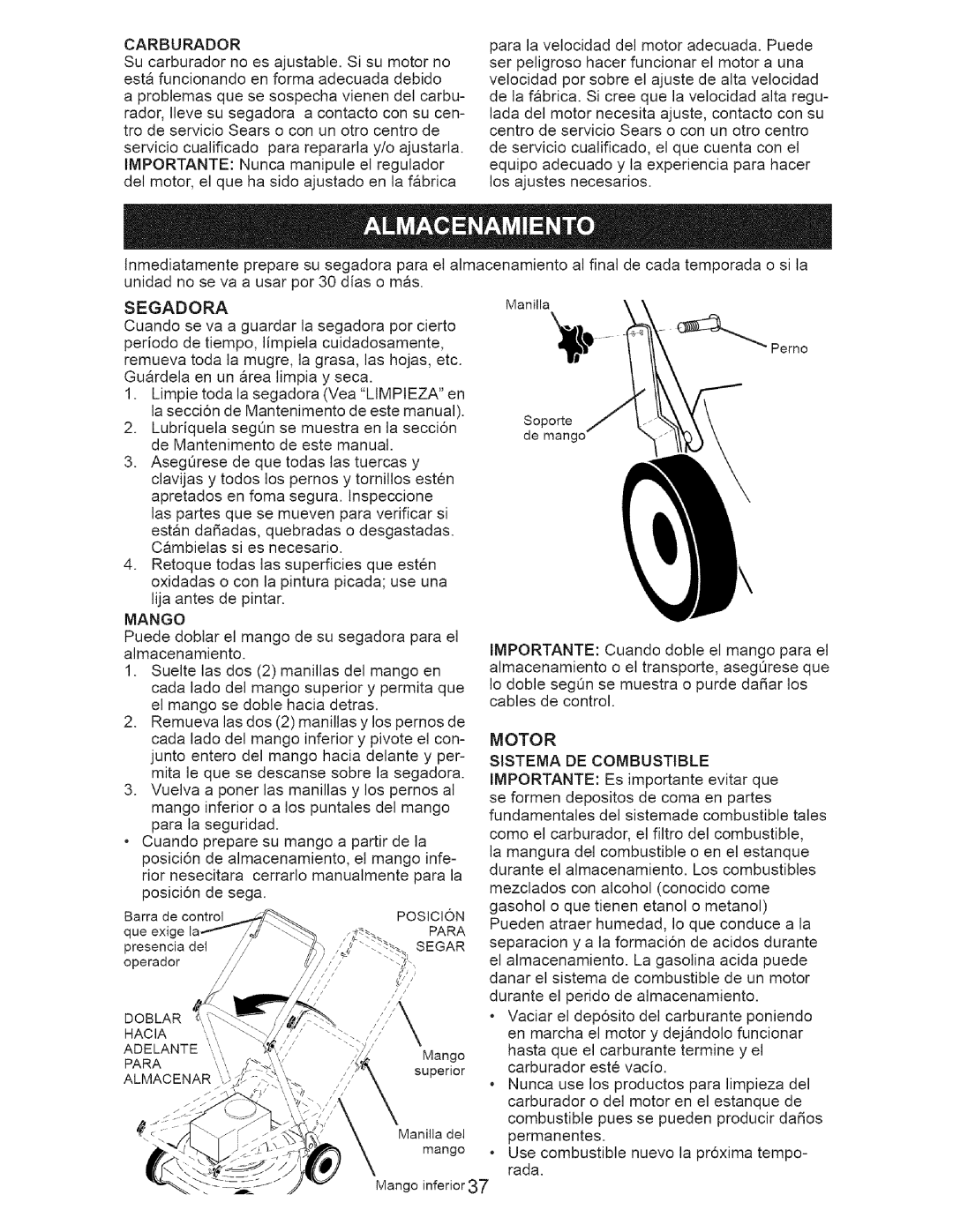 Craftsman 917-371813 manual Mango, Para, Segar, Hacia, Sistema DE Combustible 