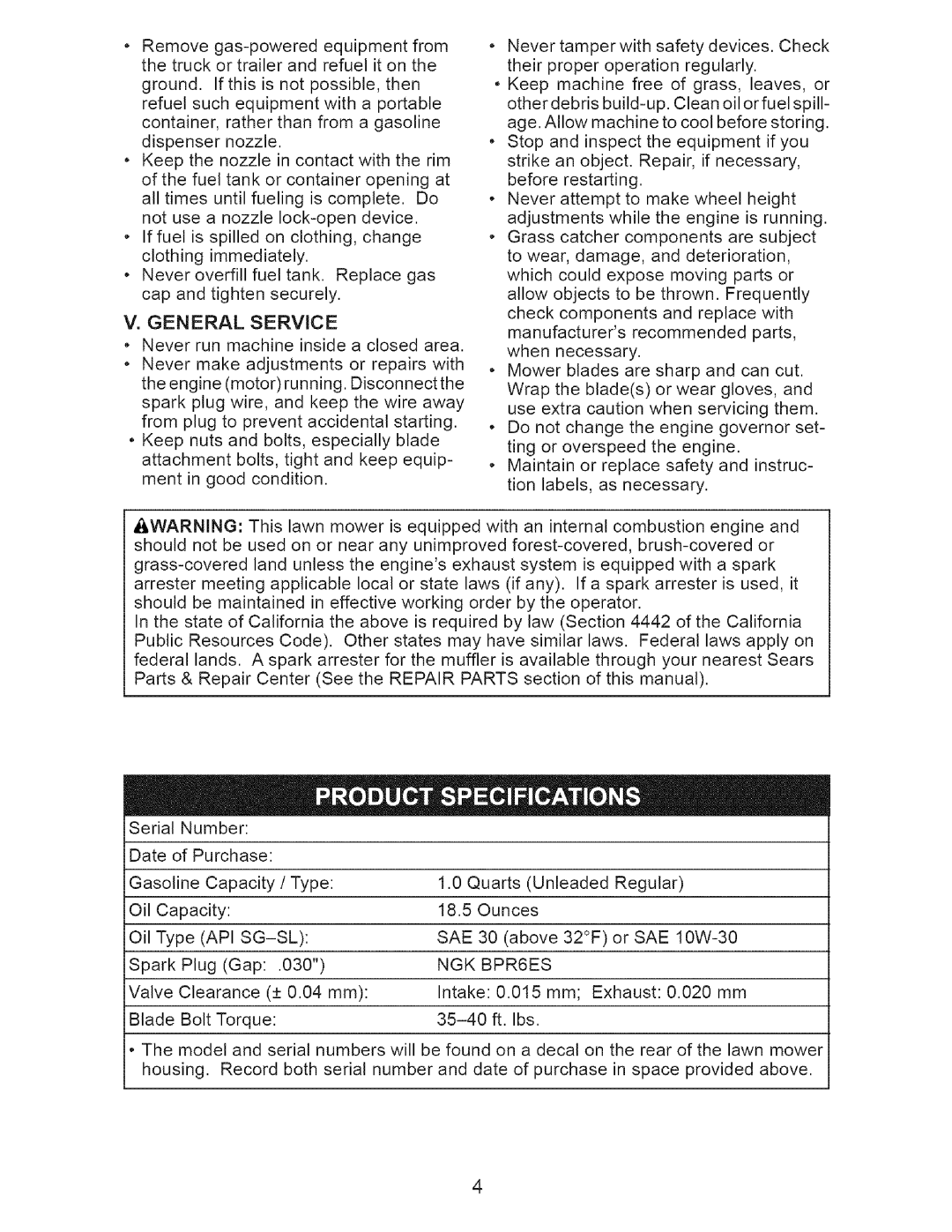 Craftsman 917-371813 manual Gasoline Capacity / Type 