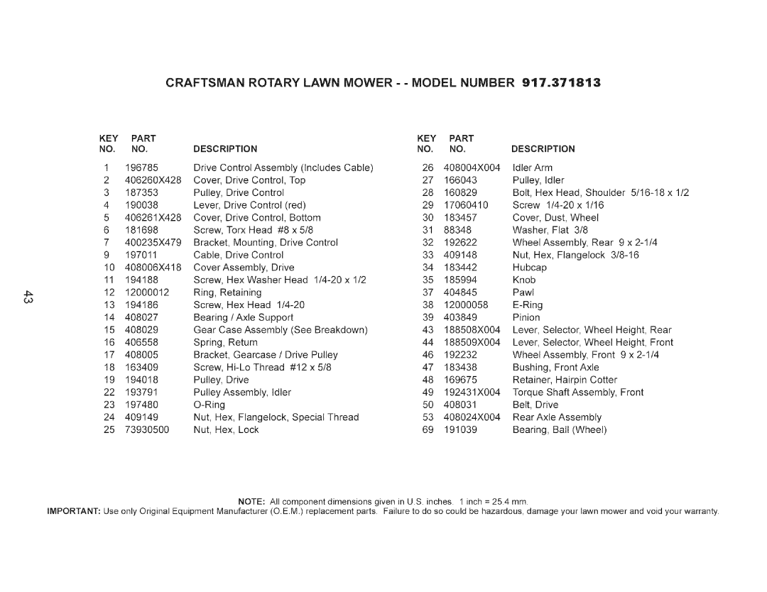 Craftsman 917-371813 manual Axle 