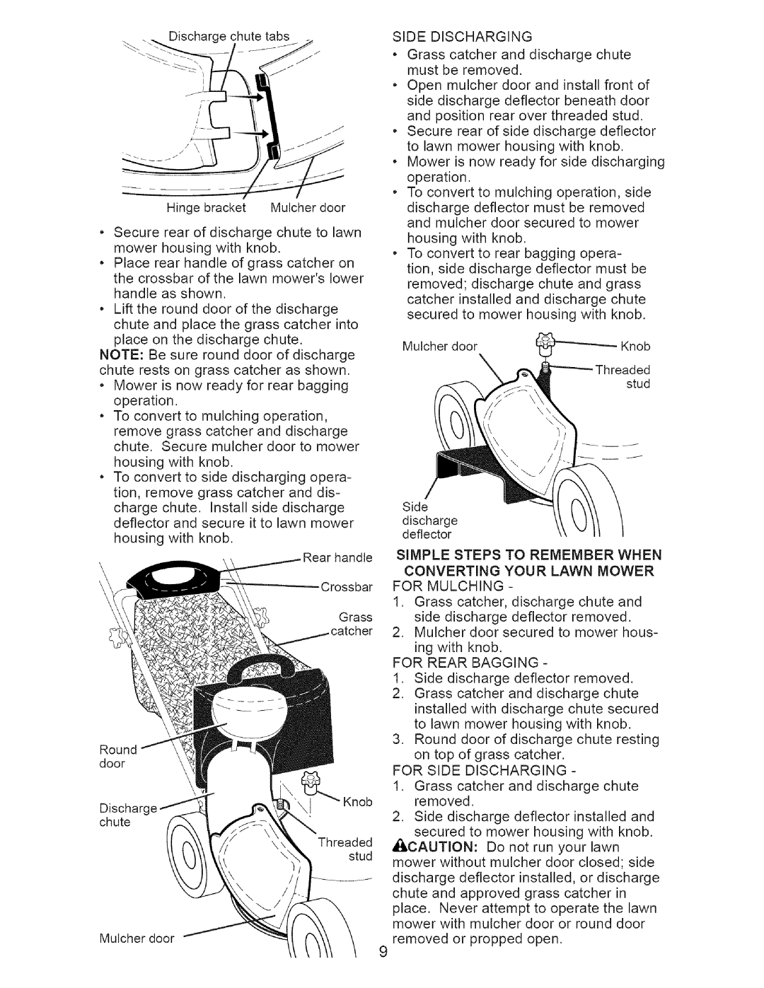 Craftsman 917-371813 manual For Rear Bagging, For Side Discharging 