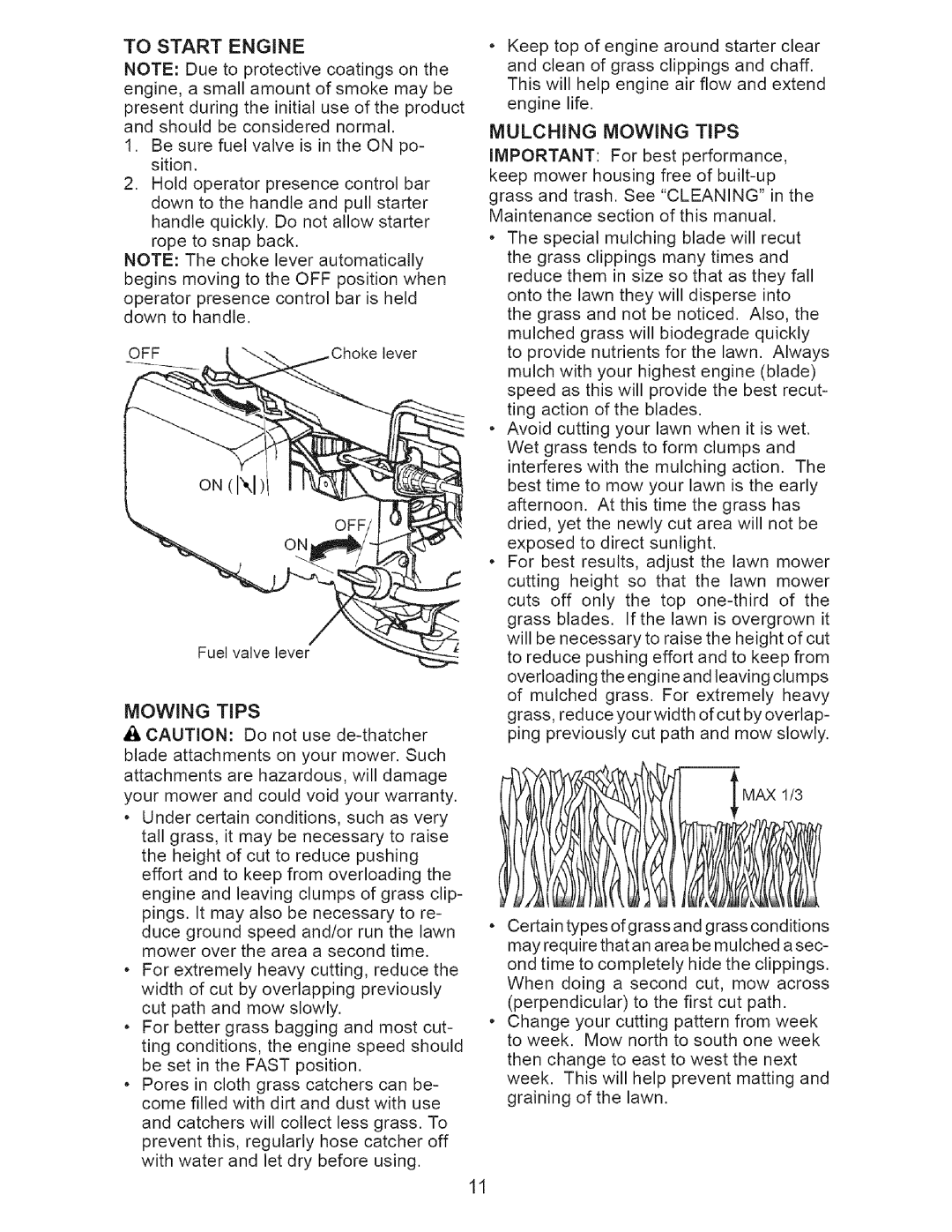 Craftsman 917-371813 manual To Start Engine 