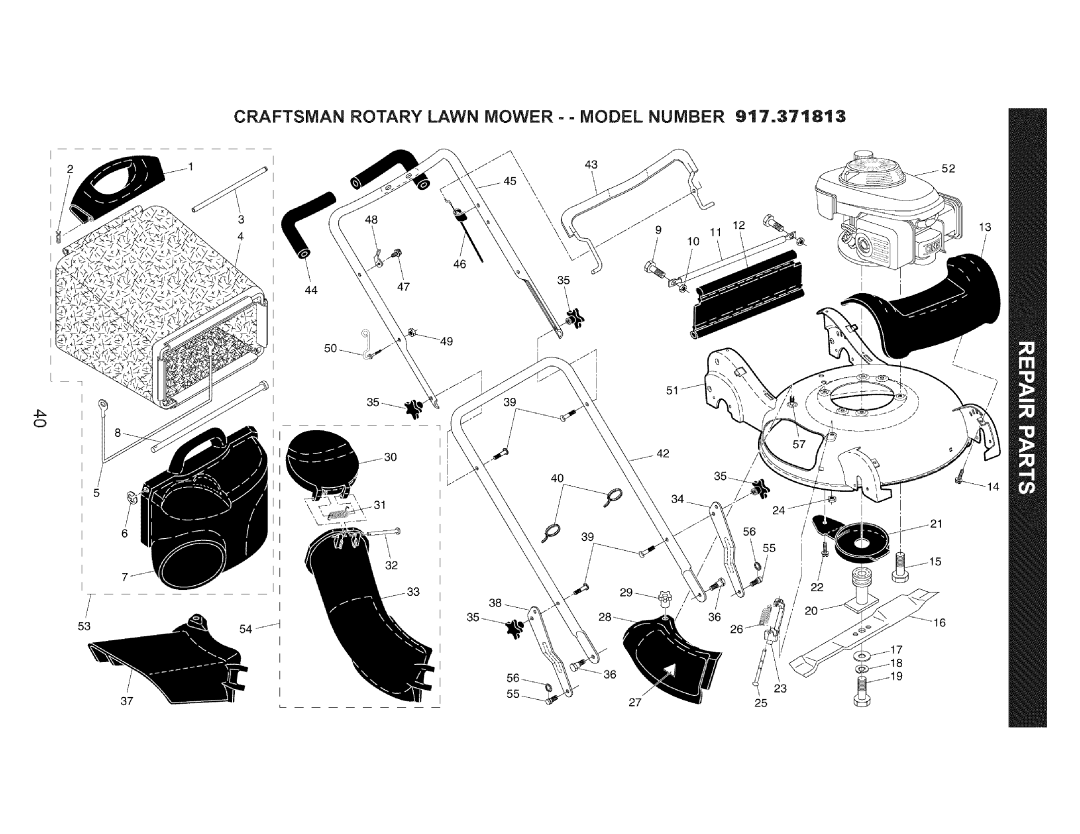 Craftsman 917-371813 manual Craftsman Rotary Lawn Mower - - Model Number 