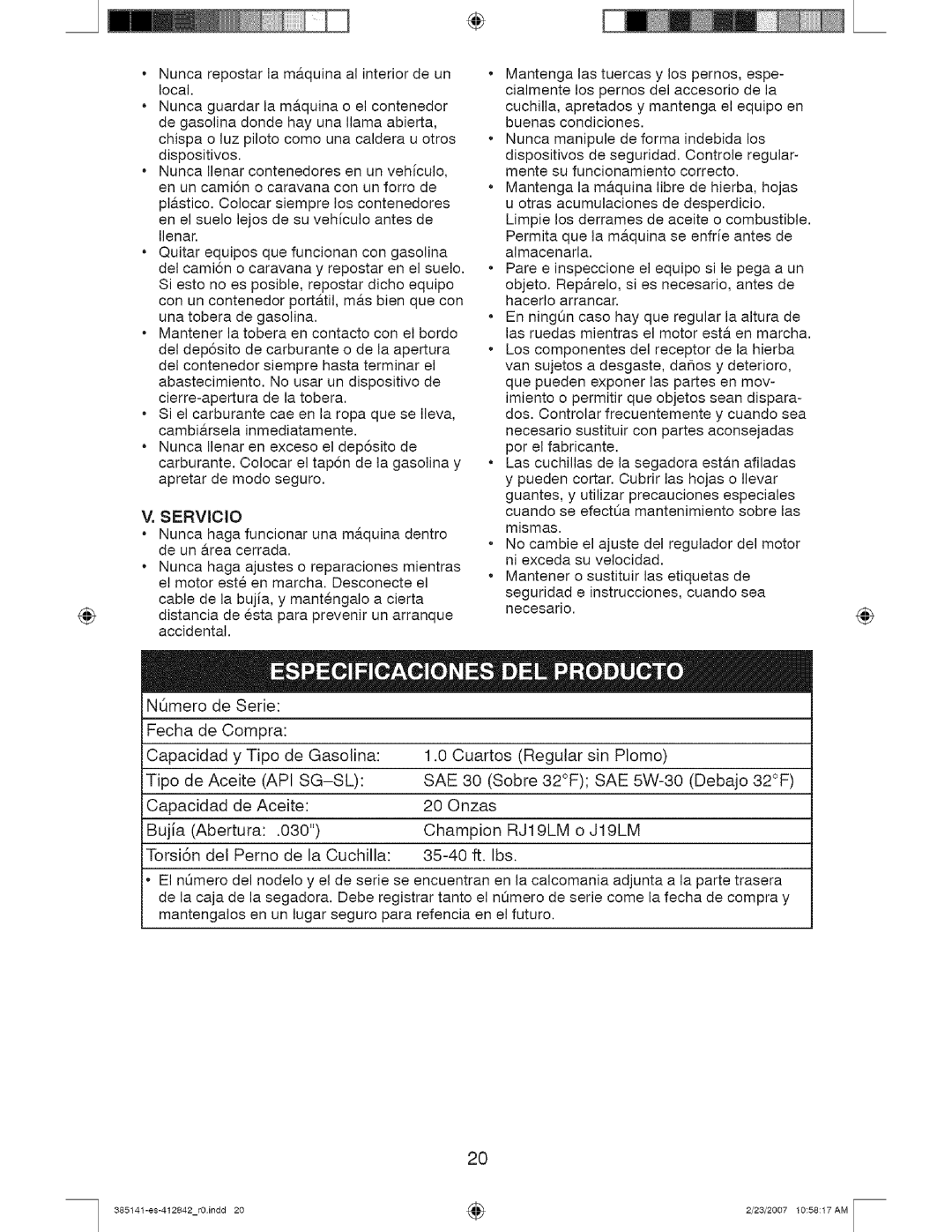 Craftsman 917 Sobre 32F SAE 5W-30 Debajo 32F, Capacidad De Aceite Onzas Bujia Abertura, RJ19LM, Del Perno La Cuchilla 