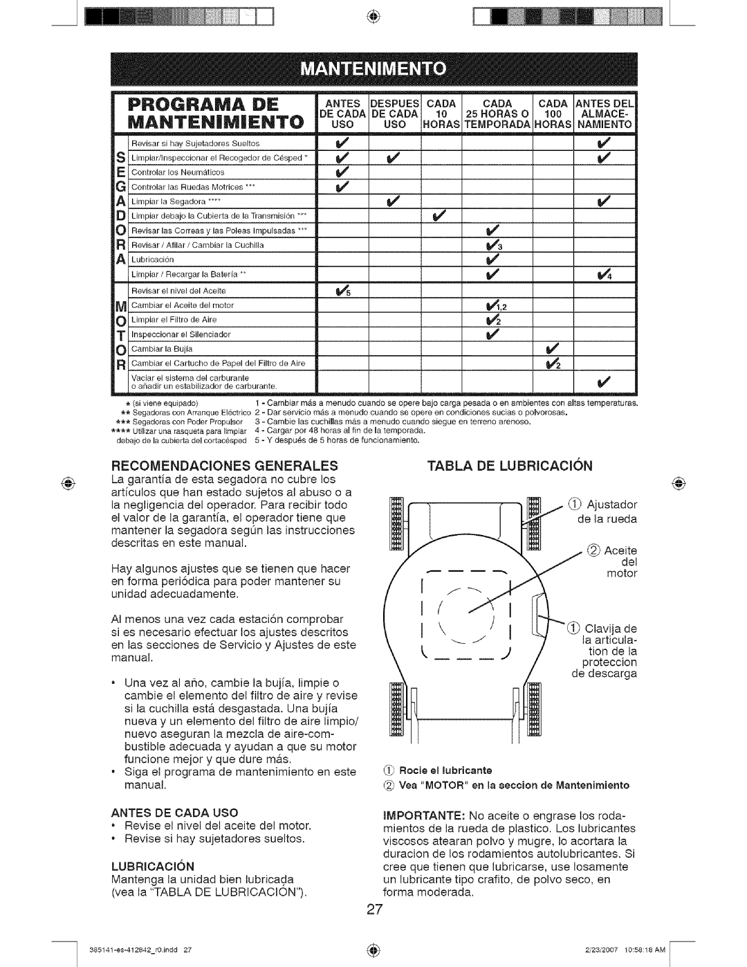 Craftsman 385141, 917 manual Recomendaciones Generales 