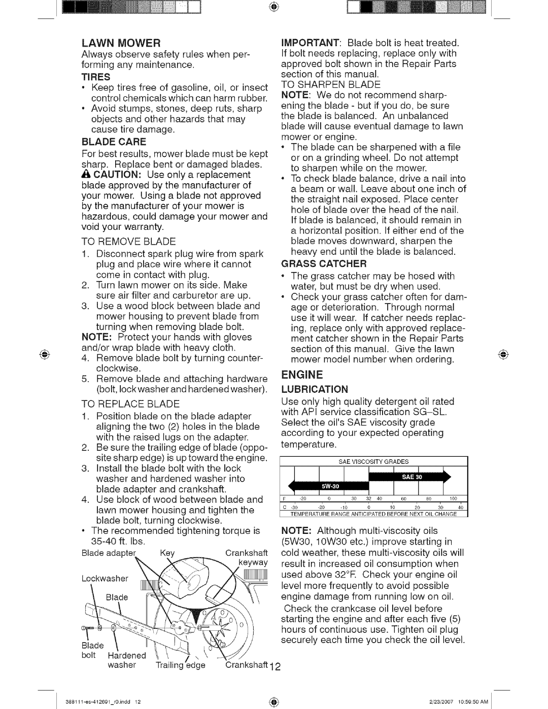 Craftsman 917 388111 owner manual Lawn Mower, Tires 