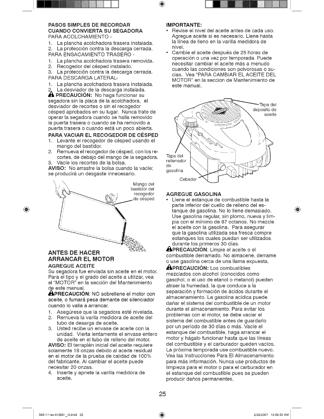 Craftsman 917 388111 Pasos Simples DE Recordar, Para Acolchamiento, Para Ensacamiento Trasero, Para Descarga Lateral 