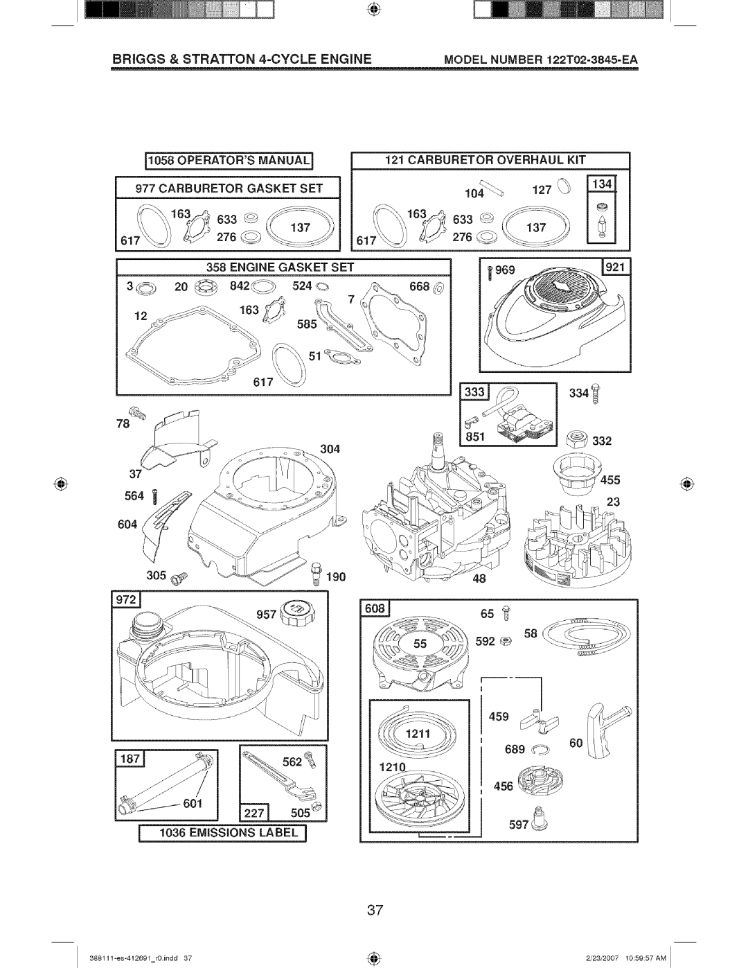 Craftsman 917 388111 owner manual Briggs & Stratton 4-CYCLE Engine, Operators Manual, J3O4, 305 