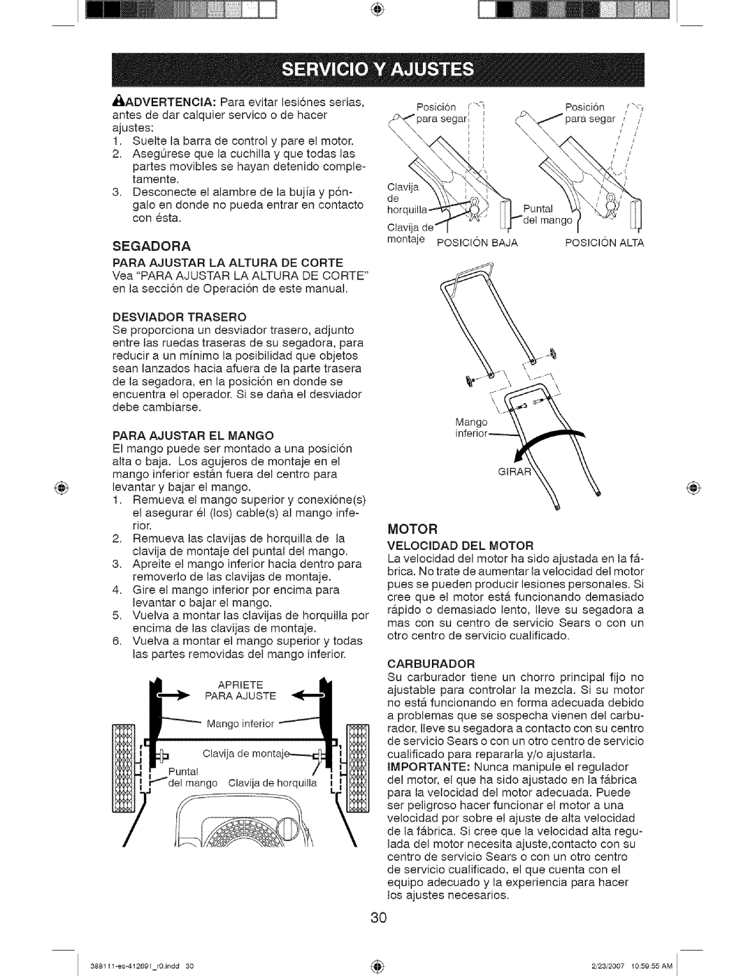 Craftsman 917 388111 owner manual ADVERTENClA Para evitar lesi6nes serias 