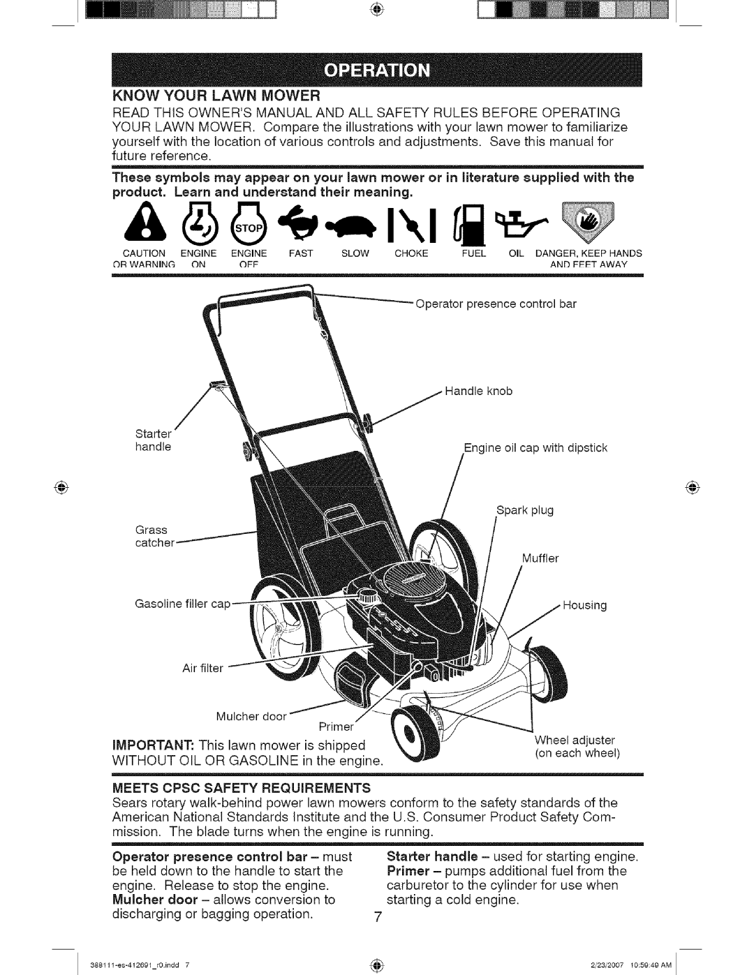 Craftsman 917 388111 owner manual Know Your Lawn Mower 