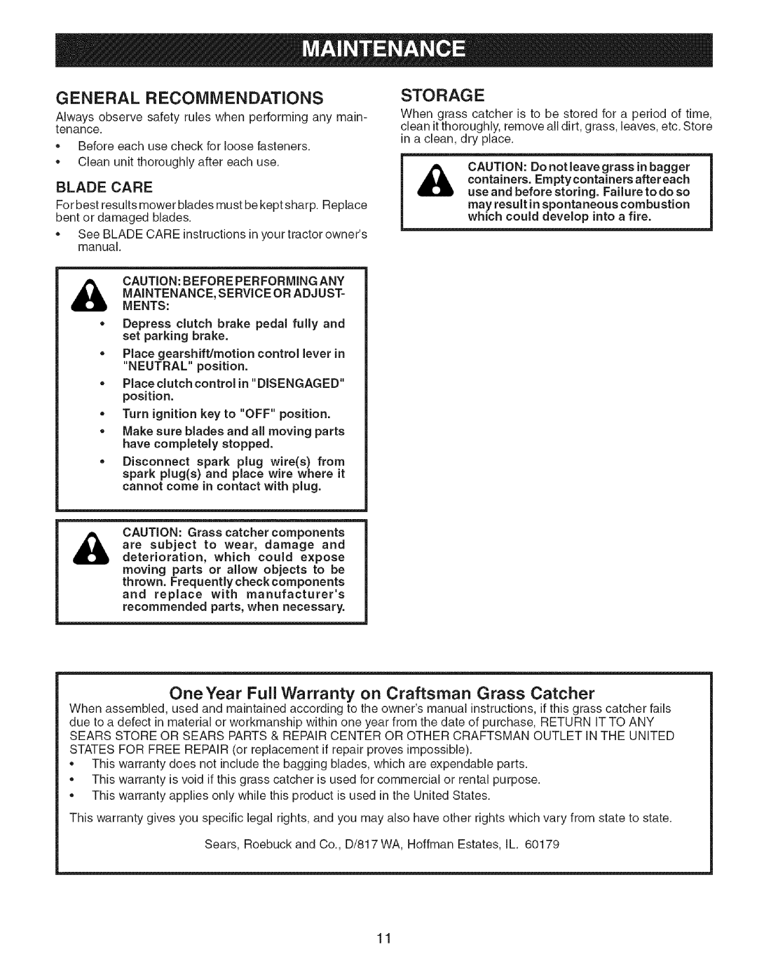 Craftsman 917.24898 owner manual General Recommendations, Blade Care 