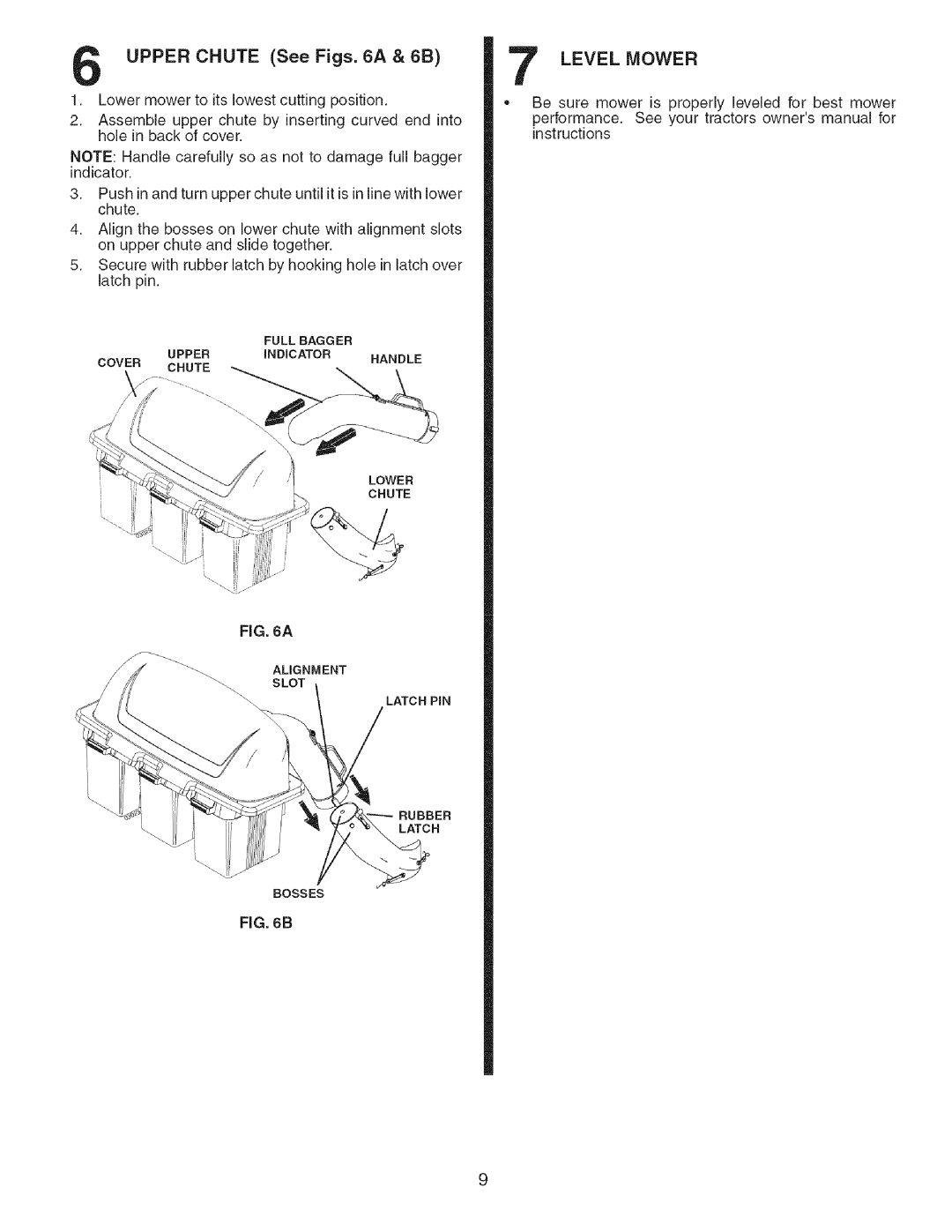 Craftsman 917.24898 owner manual Upper Chute See Figs a & 6B, Level Mower 