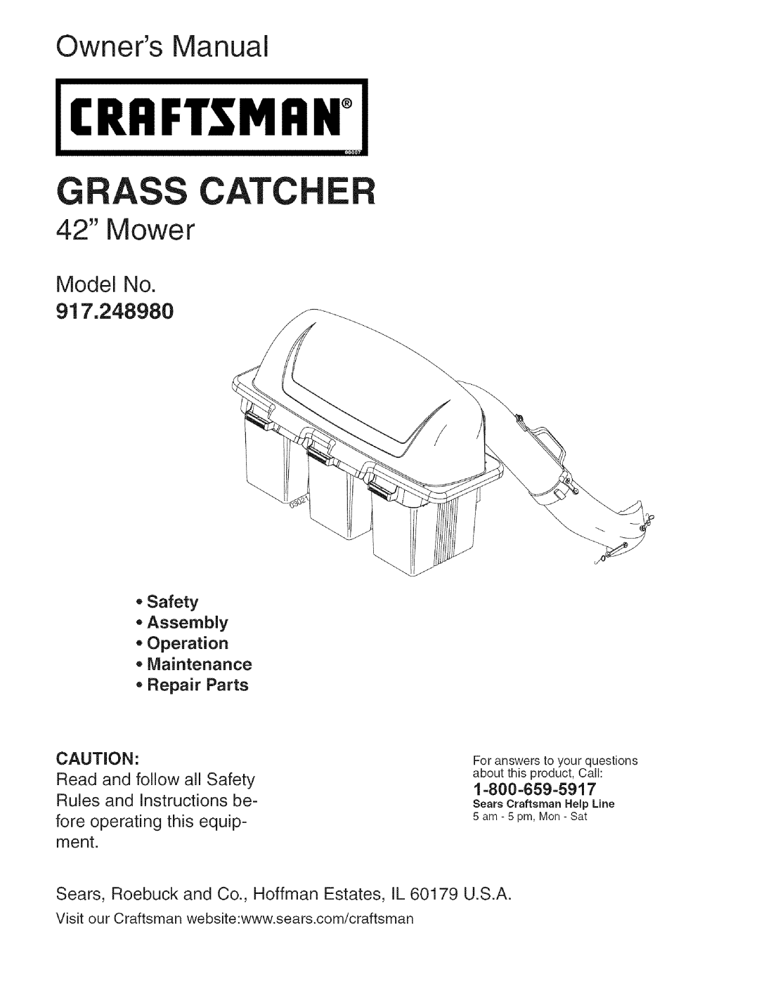 Craftsman 917.24898 owner manual =Safety =Assembly, =Operation, Maintenance, Repair Parts, fore operating this equip- ment 